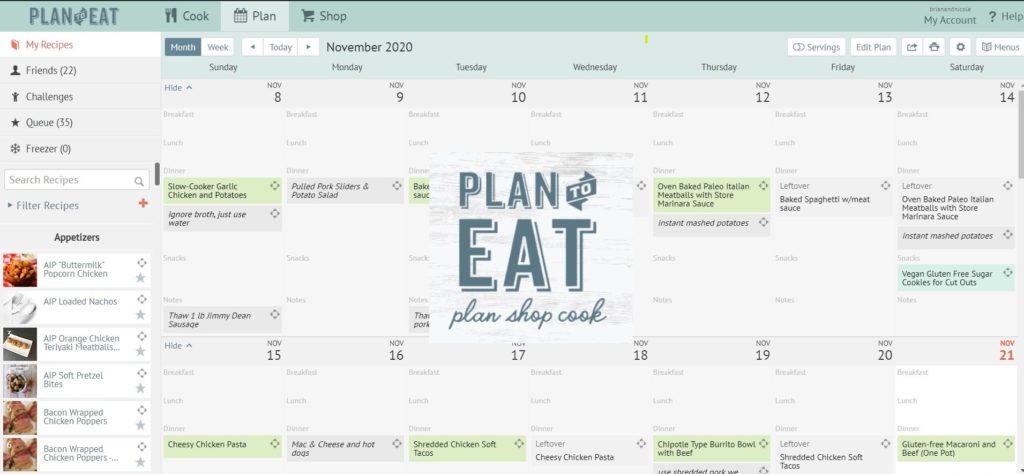 meal planning with plan to eat showing the plan to eat logo and a week i meal planned