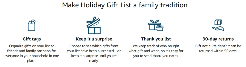 make holiday gift list a family tradition with gift tags, keep it a surprise, easy thank you list, and 90 day returns