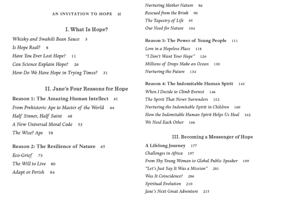 Table of Contents from The Book of Hope