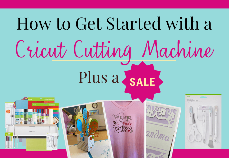 Cricut Cutting Machine and Sales title plus showing some things I've created with my Cricut including cards and shirts.