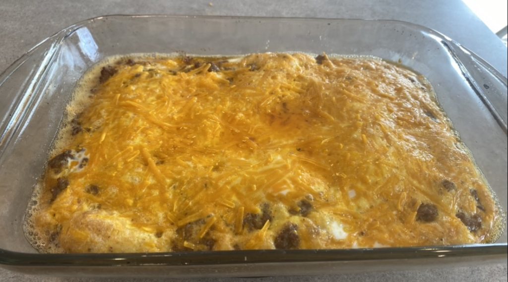 Bubbly cheesy sausage and egg bake