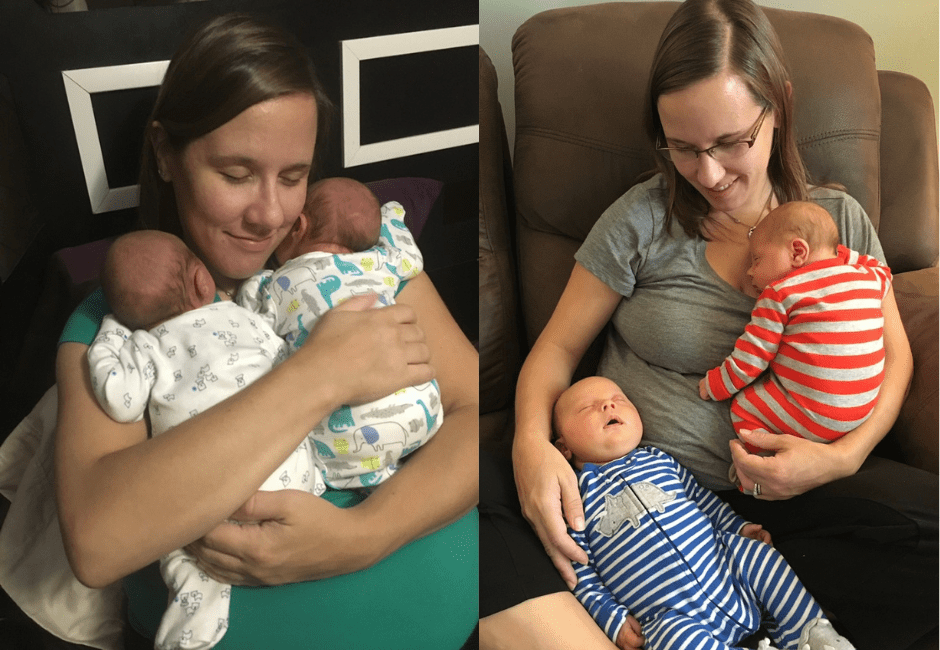 Pictures of me holding the twins at the same time when they were babies.