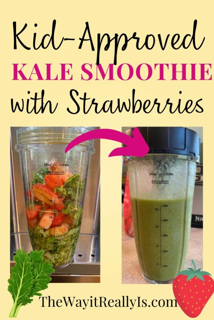 kale smoothie with strawberry pin
