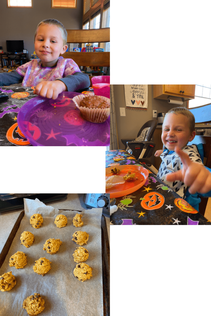 My twins eating their pumpkin themed lunch!