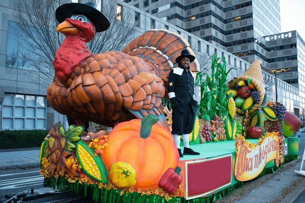 Giant turkey parade float in the Philadelphia Thanksgiving Day Parade