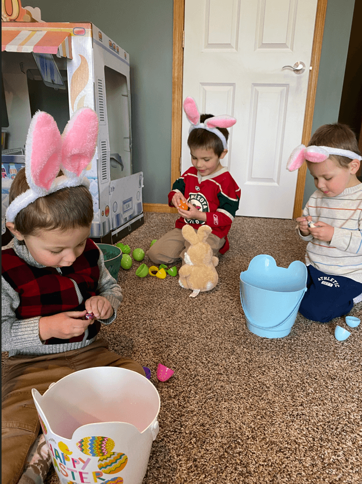 Easter Egg hunt with all 3 of our boys