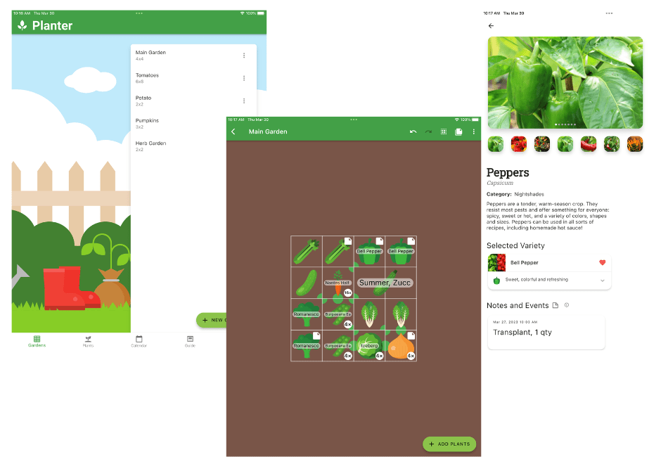 Example of Planter App with my garden and info