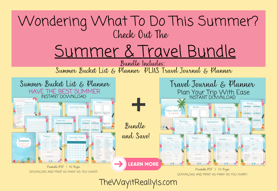 Summer Bucket List and Planner plus Travel Journal and Planner Bundle