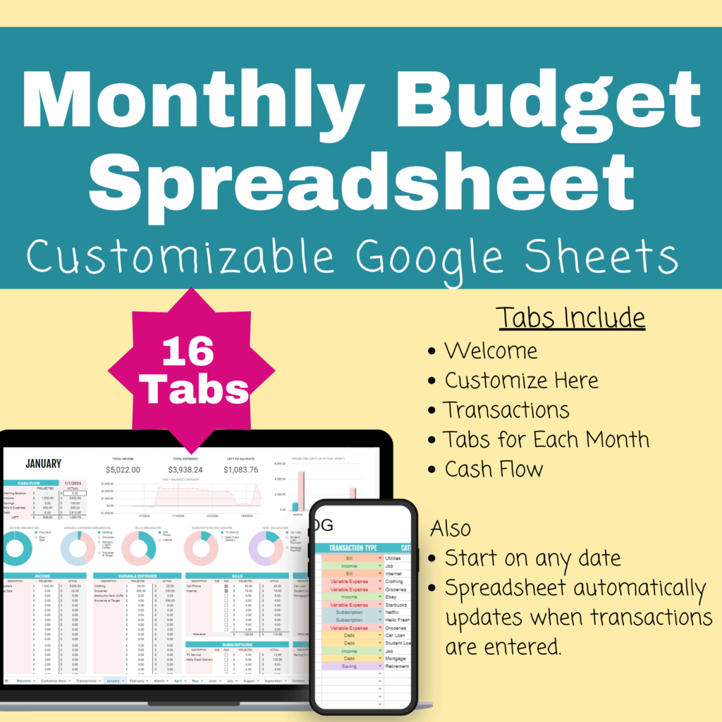 The Monthly Budget Spreadsheet will help you see where your money is going and plan for each month to take control of your expenses. Tracking your income, expenses, debts, and savings with this automatically updating monthly spreadsheet, you'll feel more secure about your finances.