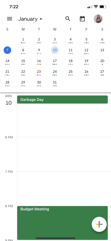 Daily view of Google Calendar apps for parents