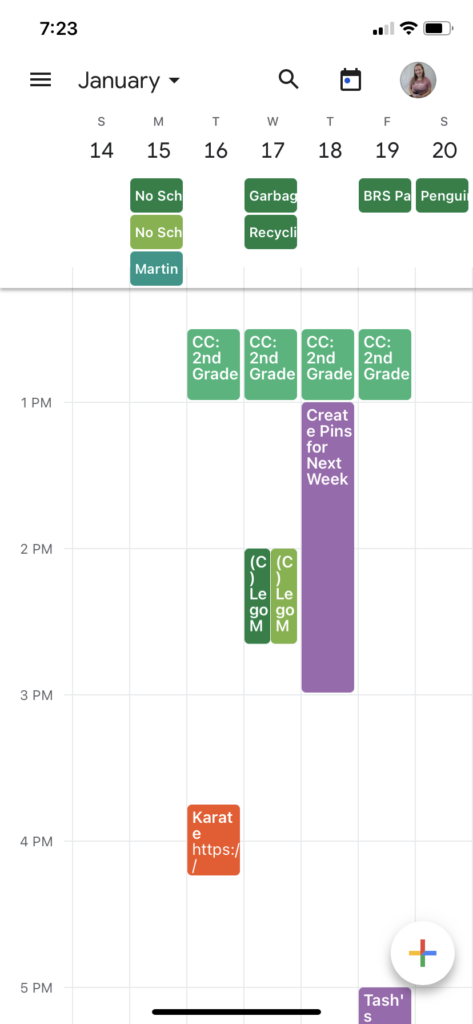 Weekly view of my calendar