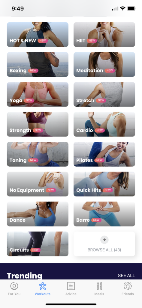 FitOn Workout Categories