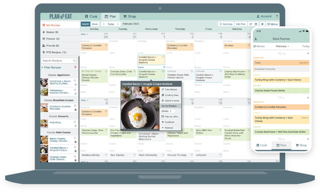 How Plan to Eat can work on a browser and phone app.