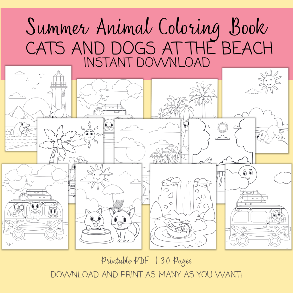 Summer animal coloring book