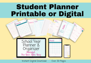 Student Planner Printable or Digital Use on your computer, iPad, or phone or print it out.