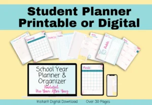 Student Planner Printable or Digital Use on your computer, iPad, or phone or print it out.