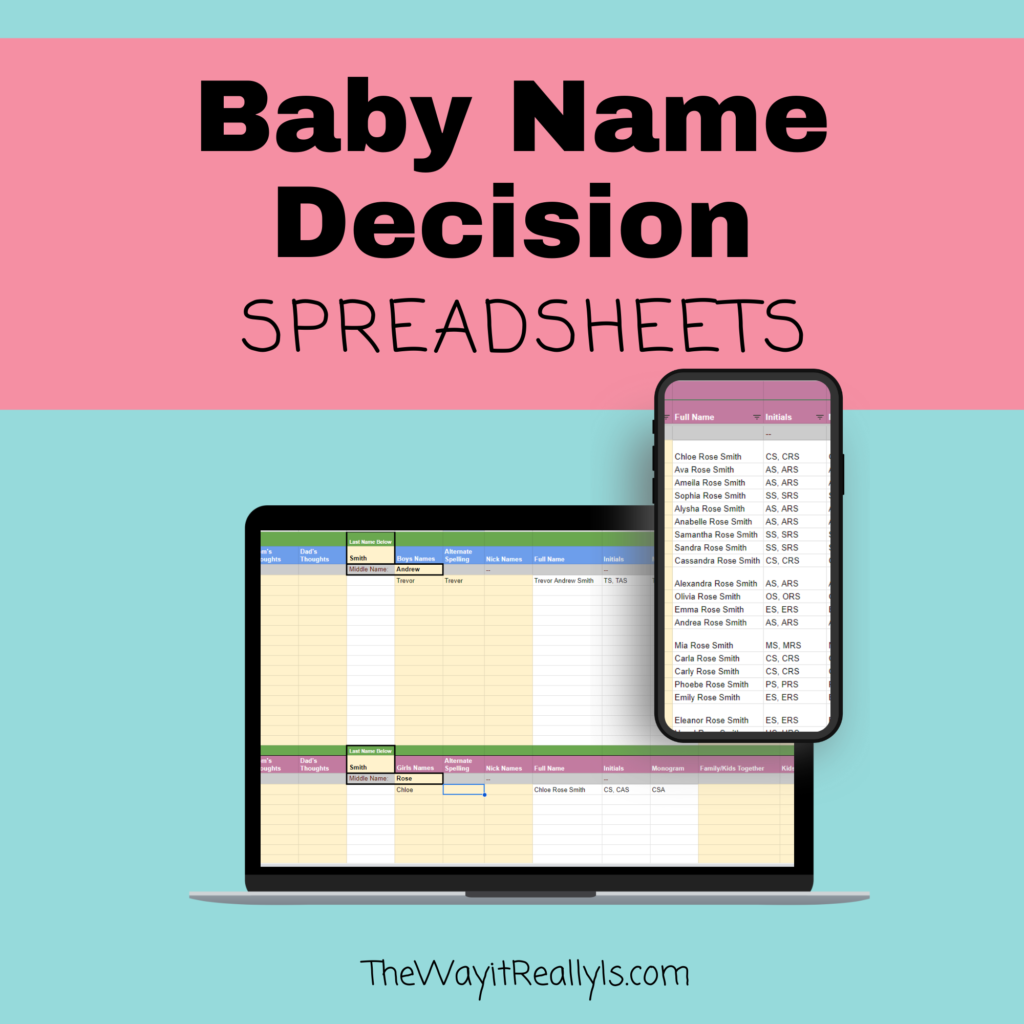 Baby Name Decision Spreadsheets