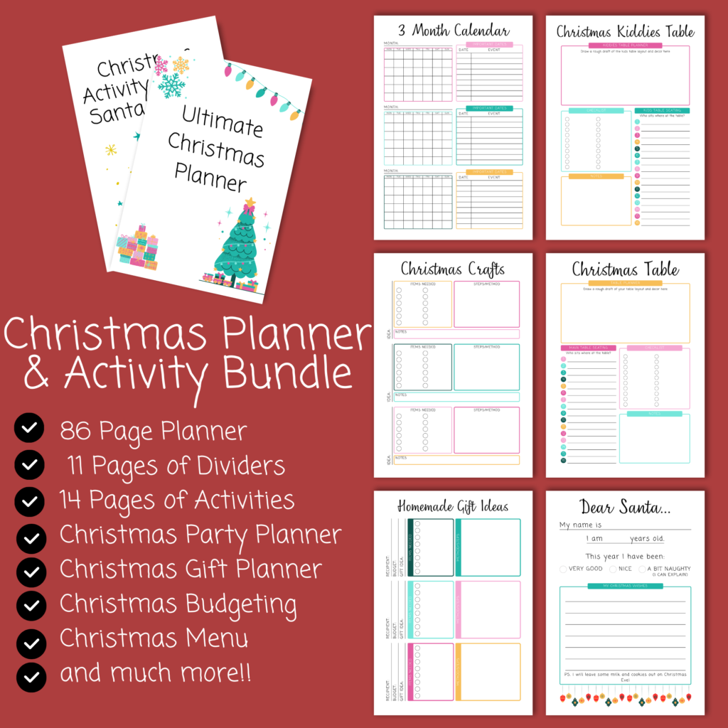 Printable Christmas Planner Bundle with a Christmas planner plus kids activities!