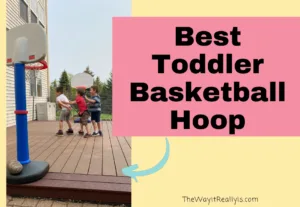 Best Toddler Basketball Hoop text with image of my 3 boys playing basketball.