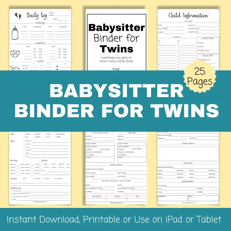 Babysitter Binder for Twins, 25 pages with everything you need for the babysitter to know!